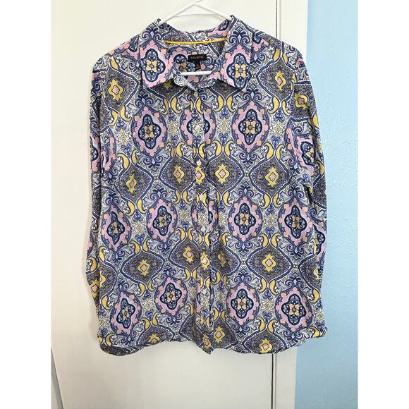 Talbots Blouse Size XL Pink Paisley Kaleidoscope Officecore Preppy Spring - Picture 2 of 10